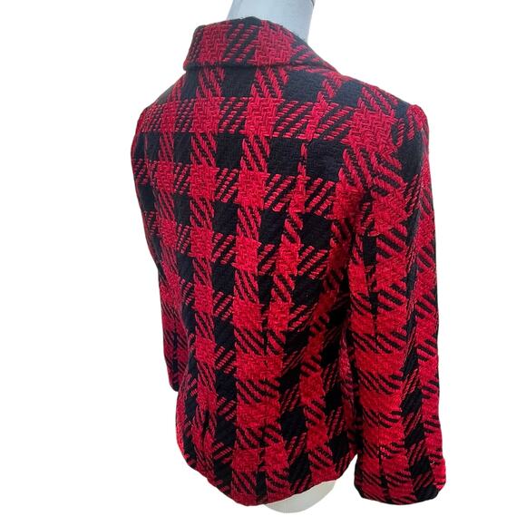 New Coldwater Creek Red Plaid Lined Button Tweed Blazer Jacket Sz 6 - Picture 2 of 5